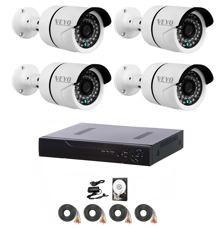 Sistem de supraveghere complet 1080p ir 30 m, 4 camere, cabluri mufate